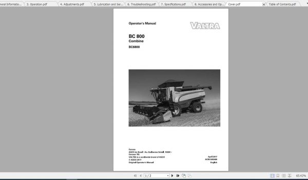 Valtra SA Harvesting BC800 BC6800 Operators Manual 1