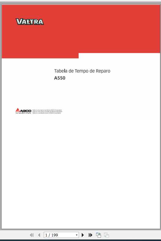 Valtra SA Tractor A550 Repair Time SchedulePo 1