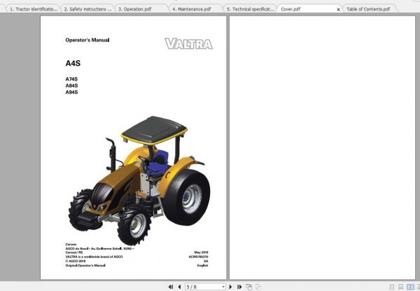 Valtra SA Tractor A74S A84S A94S Operators Manual 1