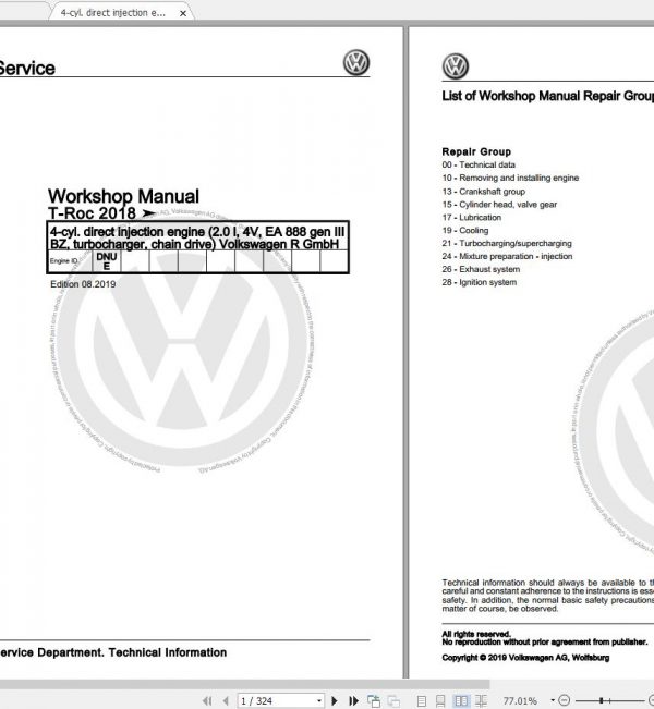 Volkswagen T Roc A11 2018 2020 Workshop Manuals EWD 1