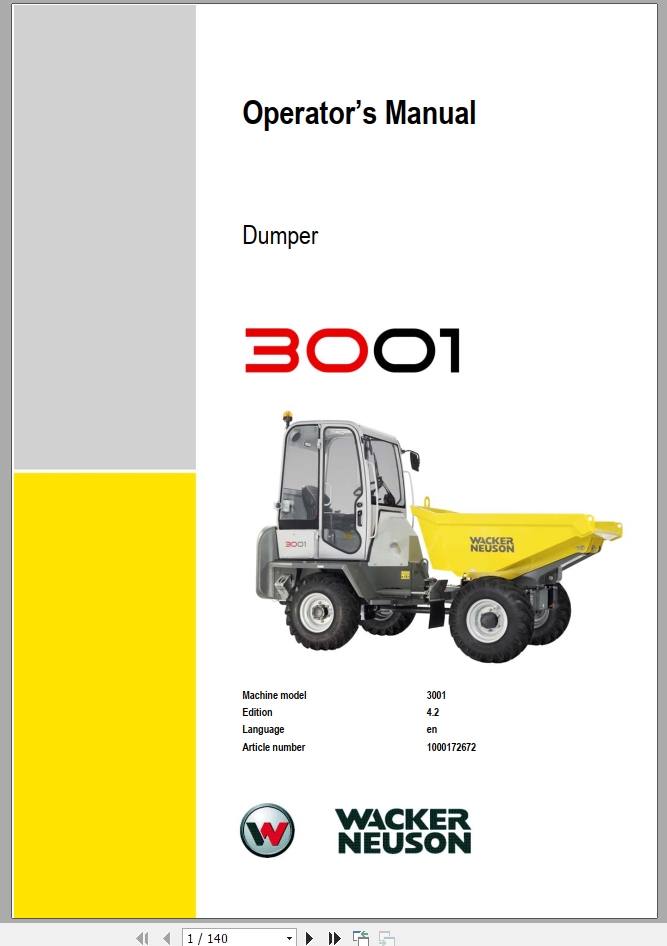 Wacker Neuson Lifton Dumper 3001 Operators Manual1000172672 1