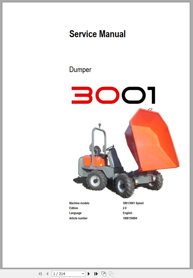 Wacker Neuson Lifton Dumper 3001 Service Manual1000156004 1