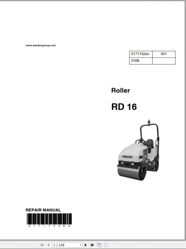 Wacker Neuson Roller RD 16 Repair Manual0171742en 1