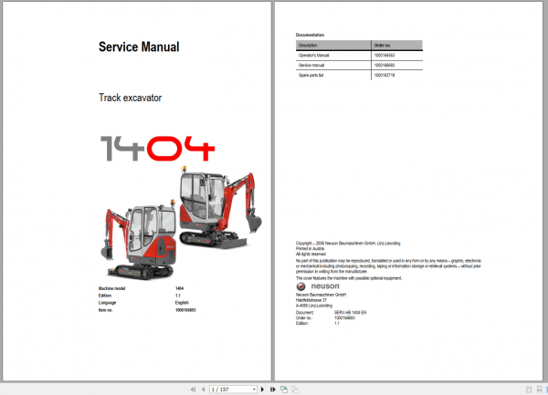 Wacker Neuson Track Excavator 1404 Service Manual442188134 1