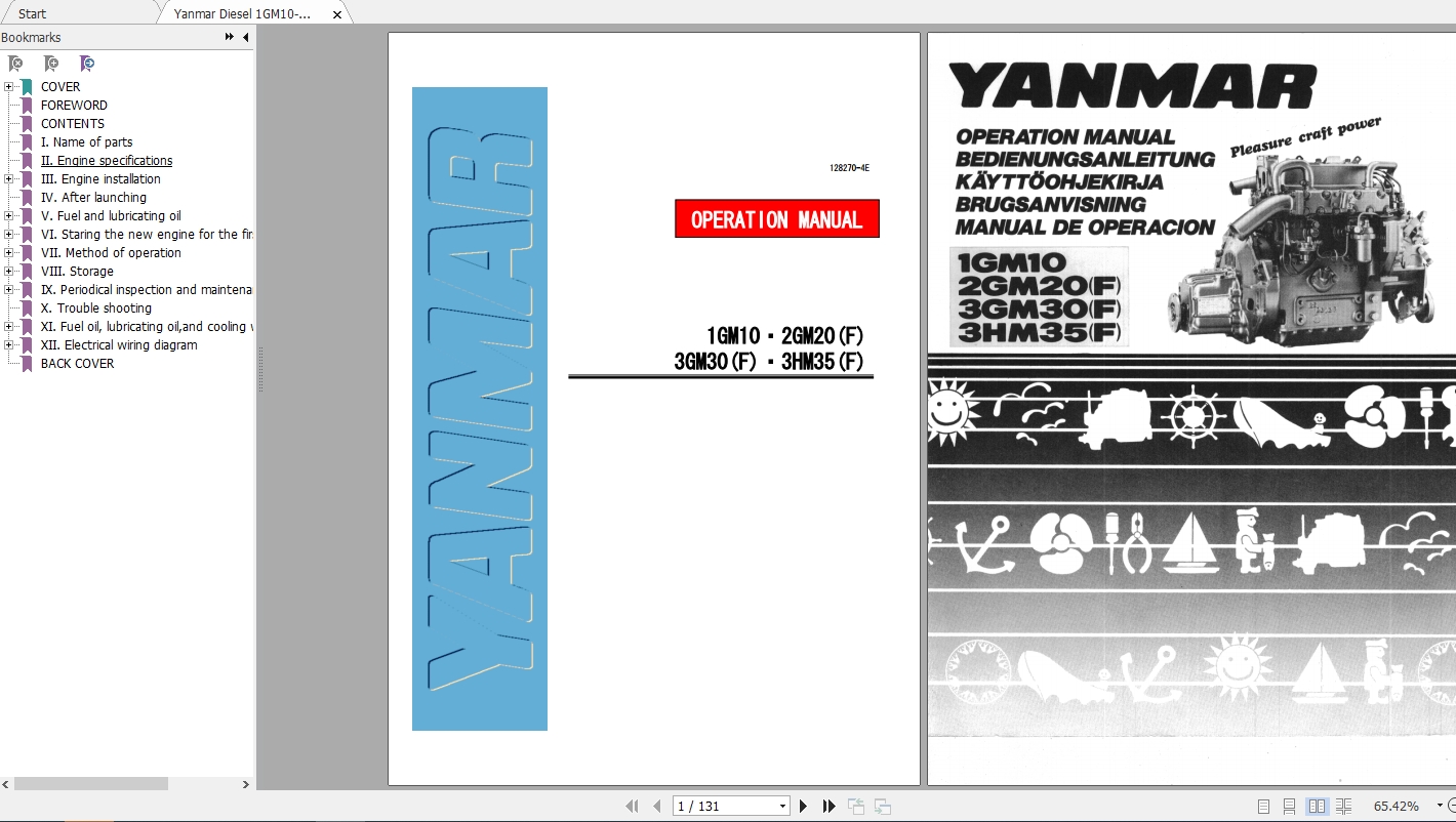Yanmar Diesel 1GM10 3HM35 Operation Manual128270 4E 1