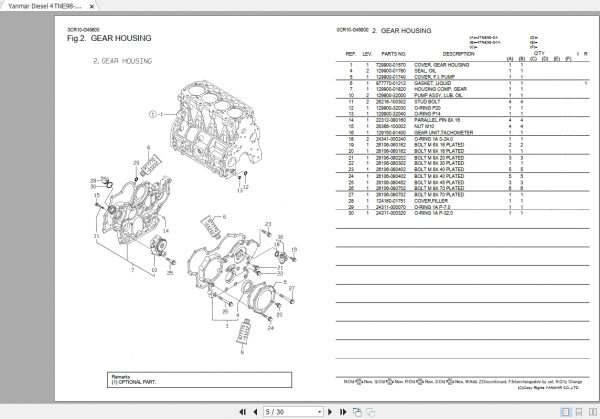 Yanmar Diesel 4TNE98 G1A Parts Catalog 2