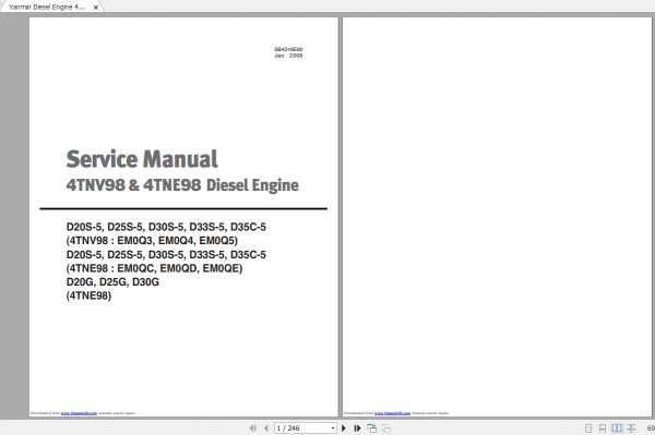 Yanmar Diesel Engine 4TNV98 4TNE98 Service ManualSB4319E00 1