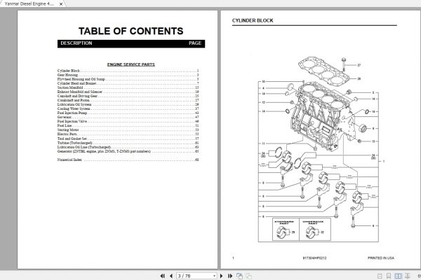 Yanmar Diesel Engine 4TNV98 Series Parts Manual917304 2