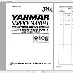 Yanmar Diesel Engines 4TNE9498106T Operation Service Manual 1