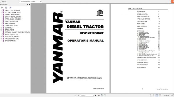 Yanmar Diesel Tractor EF312TEF352T Operators Manual 1