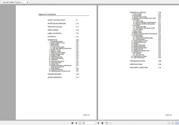 Yanmar Diesel Tractor EF393T Operators Manual 2