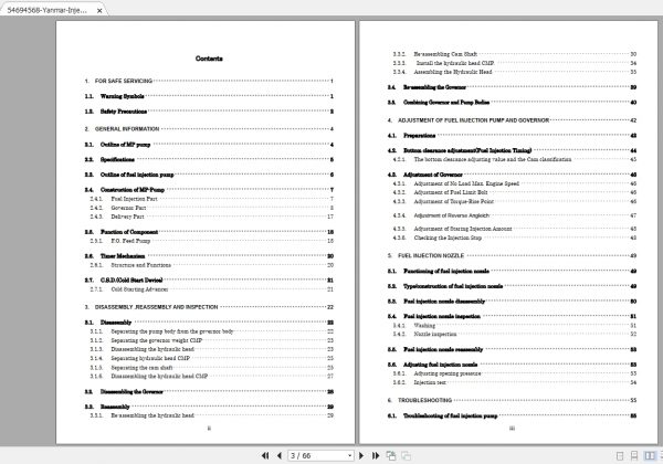 Yanmar Fuel Injection Equipment YPD MP2 MP4 Service Manual 2