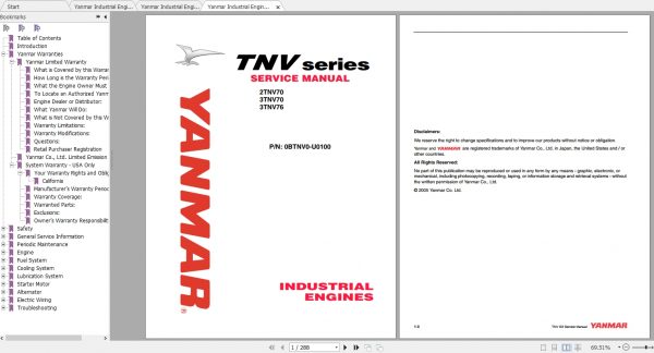 Yanmar Industrial Engines 2TNV 3TNV Service Manual 1