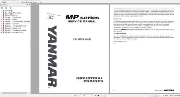 Yanmar Industrial Engines MP Series Service Manual 1
