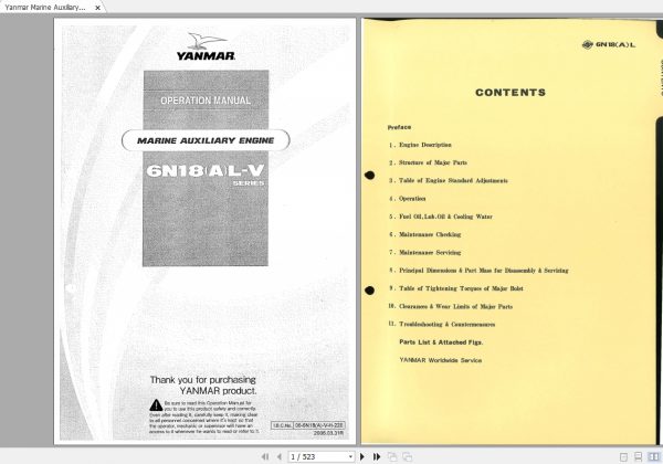 Yanmar Marine Auxiliary 6N18AL V Series Operation Manual 1