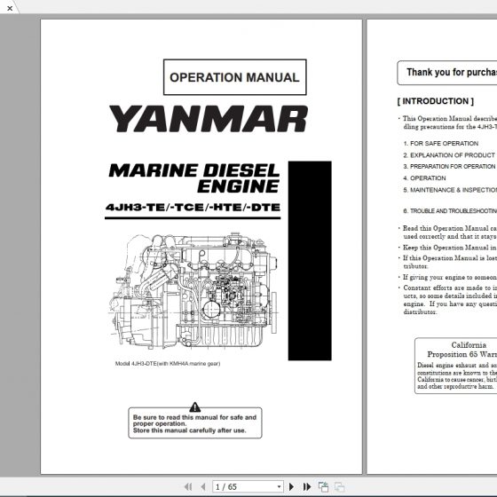 Yanmar Marine Engine 4LHA Series Part Catalog,Operation & Servive Manual