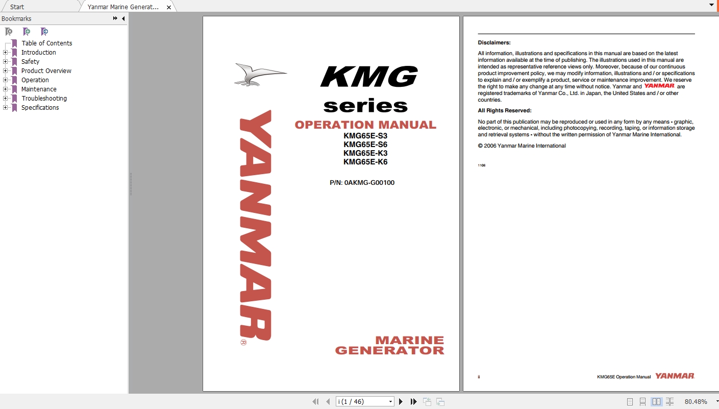 Yanmar Marine Generator KMG Series Operation Manual 1