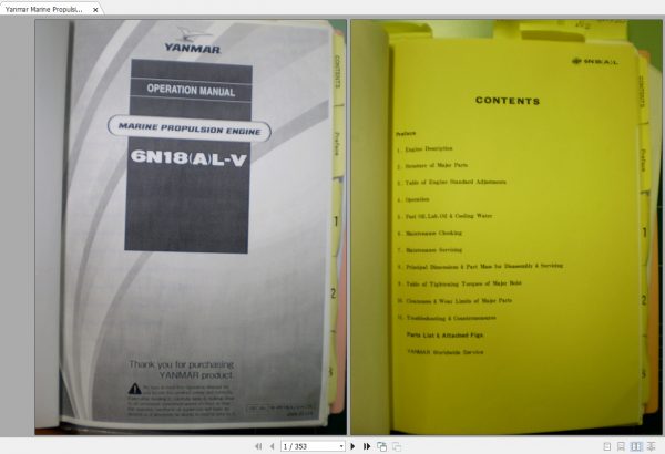 Yanmar Marine Propulsion Engine 6N18AL V Operation Manual 1