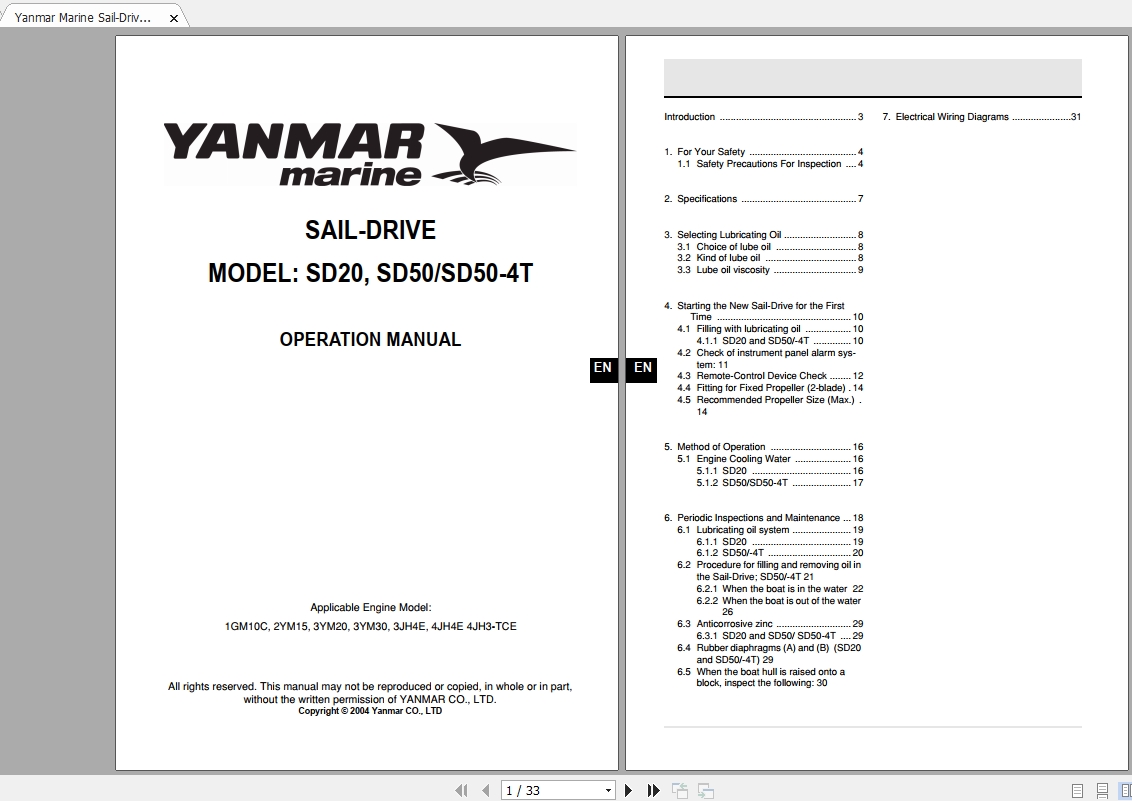 Yanmar Marine Sail Drive SD20 SD50 4T Operation Manual 1