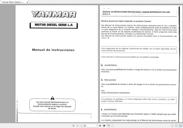 Yanmar Motor Diesel L A Series Instruction ManualES 1