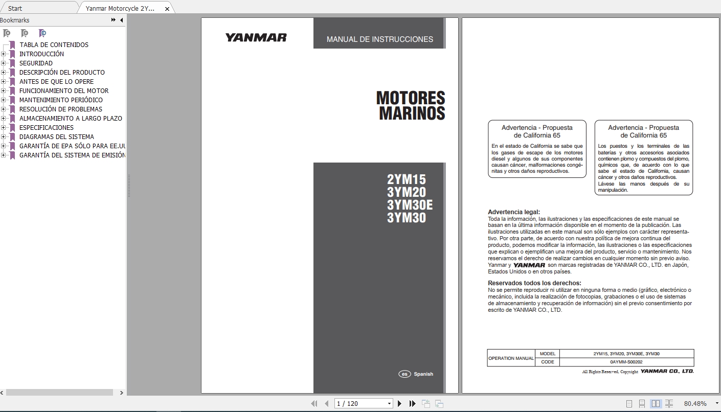 Yanmar Motorcycle 2YM15 3YM20 30 Instruction Manual 1