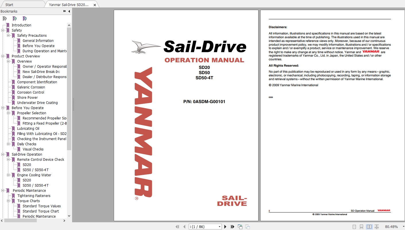 Yanmar Sail Drive SD20 50 Operation Manual 1