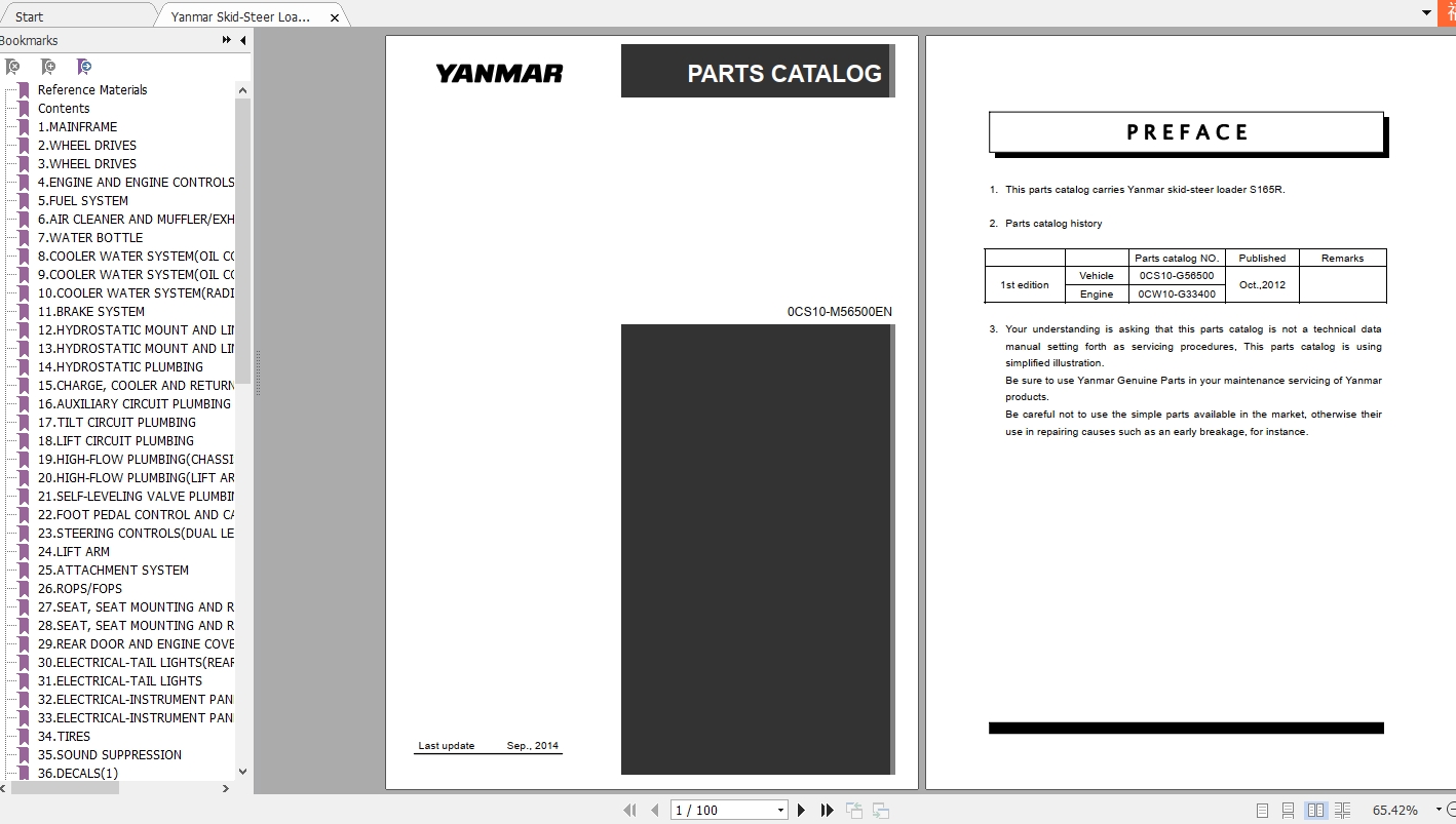 Yanmar Skid Steer Loader S165R Parts Catalog 1
