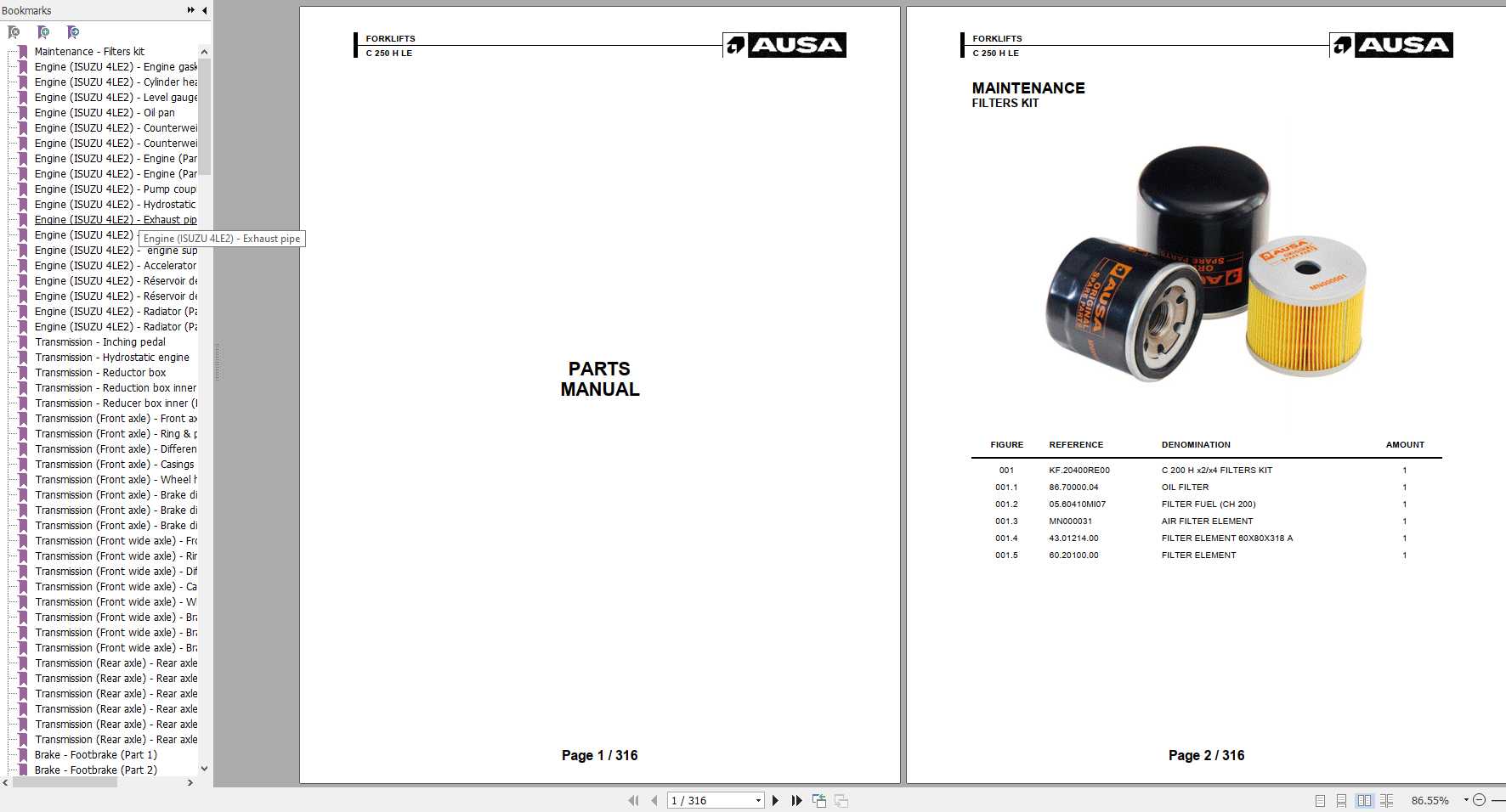 AUSA Forklift C250HLE Parts Manual 1