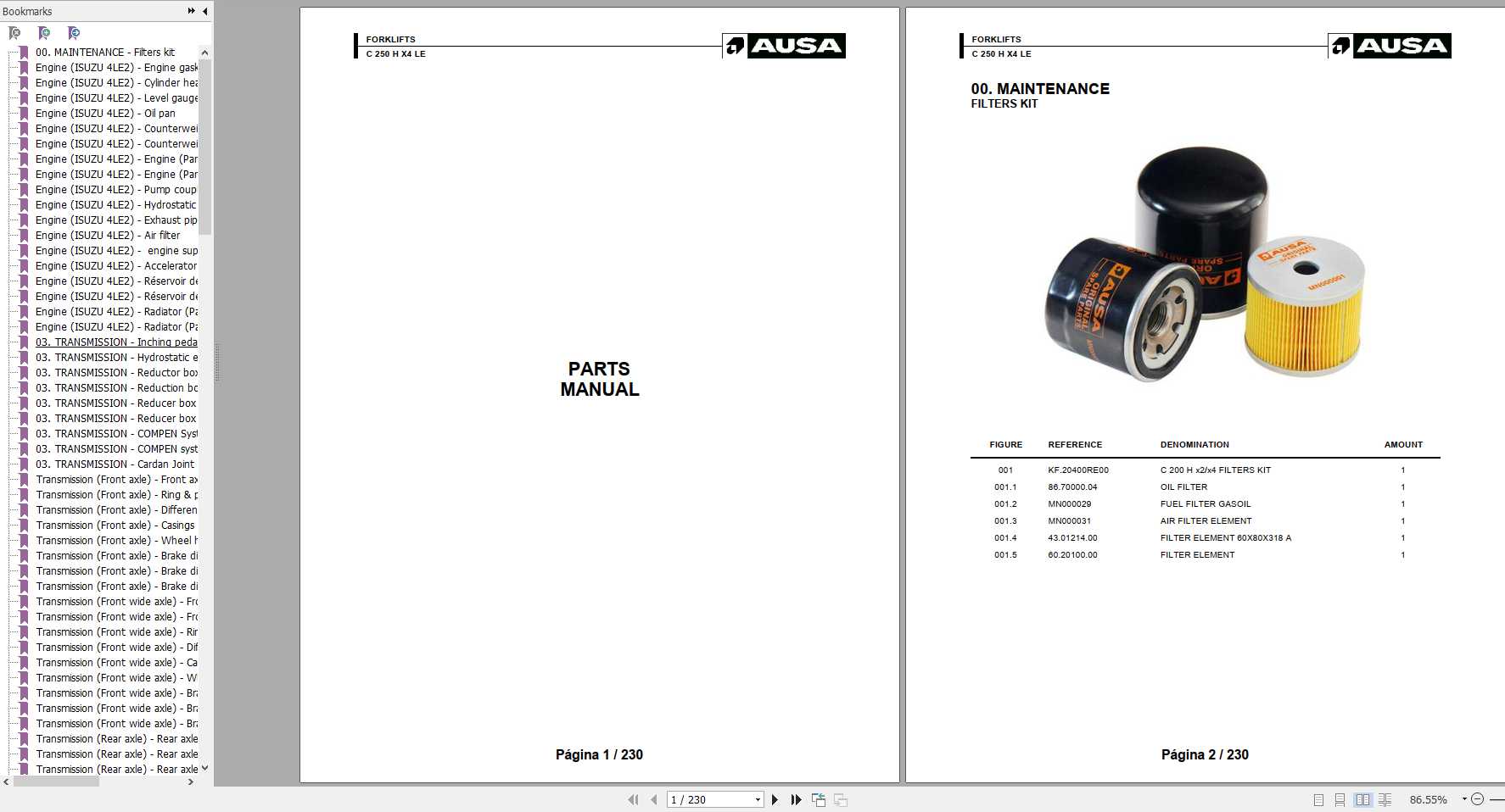 AUSA Forklift C250HX4LE Parts Manual 1