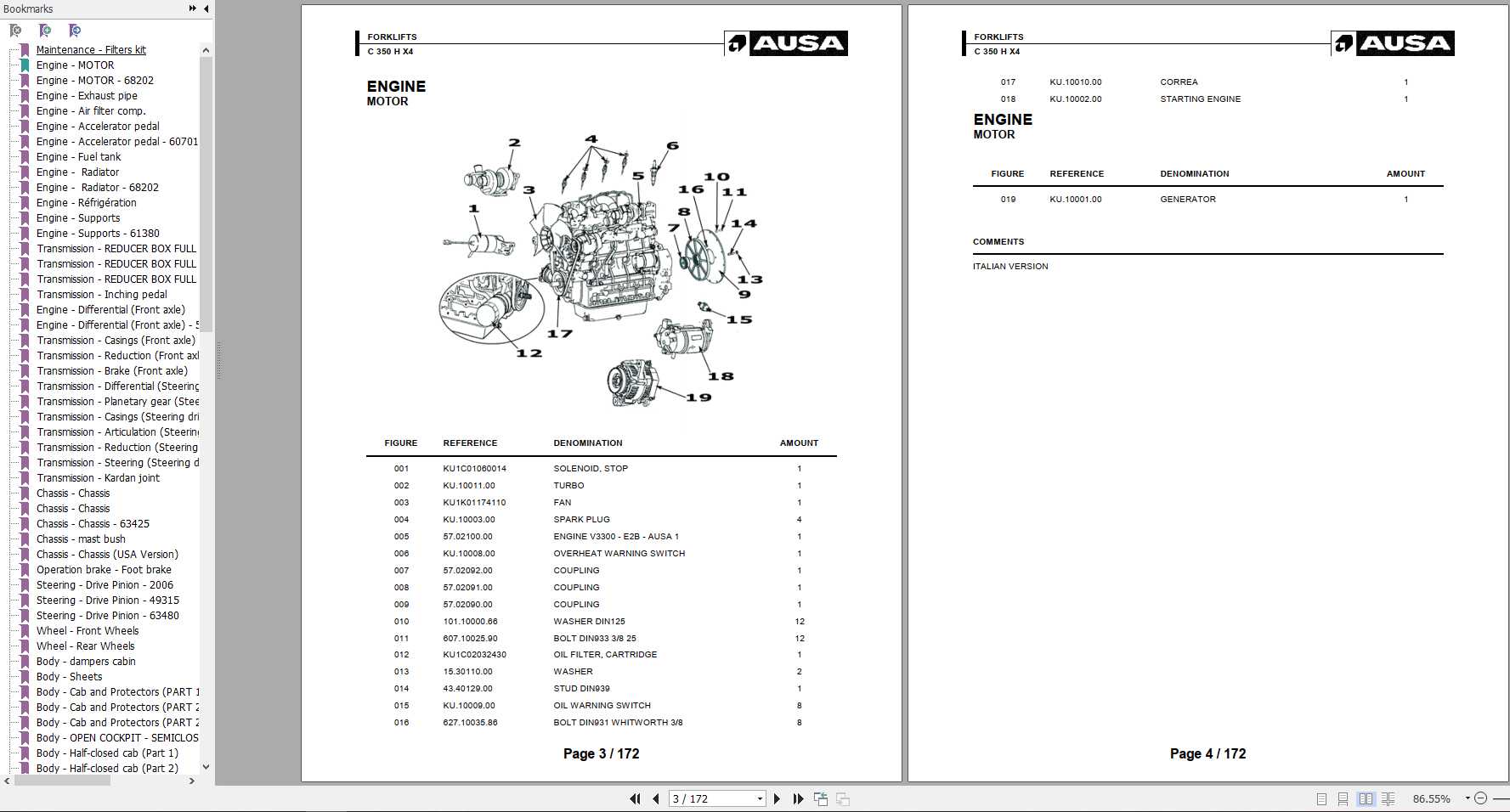 AUSA Forklift C350HX4 Parts Manual 1