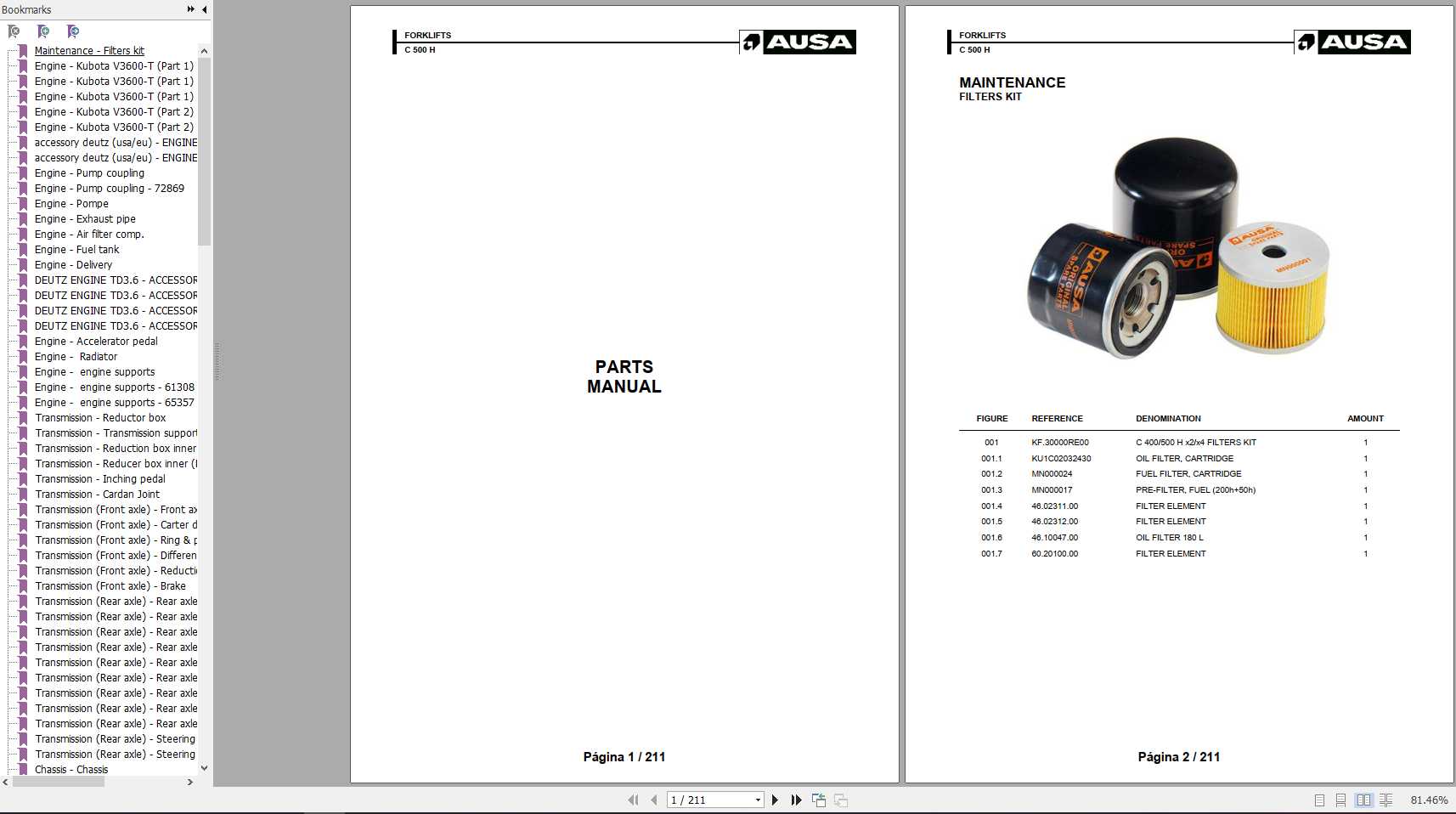 AUSA Forklift C500H Parts Manual 1
