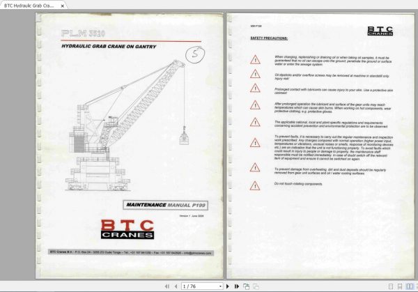BTC Hydraulic Grab Crane PLM 3520 Maintenance Manual 1