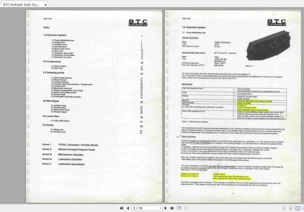 BTC Hydraulic Grab Crane PLM 3520 Maintenance Manual 2