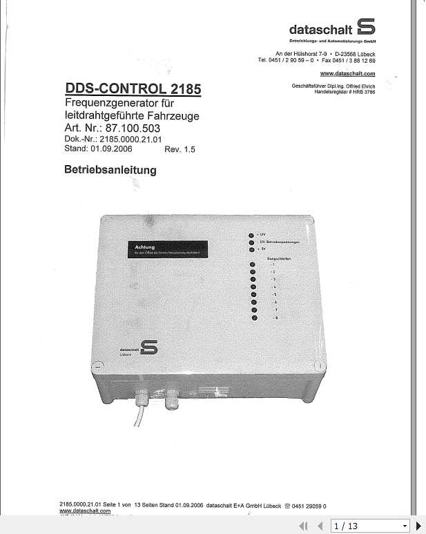 BT Dataschalt DDS Control 2185 Service ManualDE 1