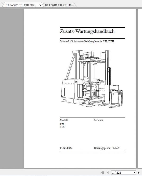 BT Forklift CTL CTH Maintenance ManualDE 1