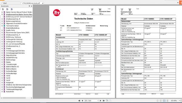 BT Forklift CTX 1300SEi 1300SEi SF Service Manual150103 120DE 2