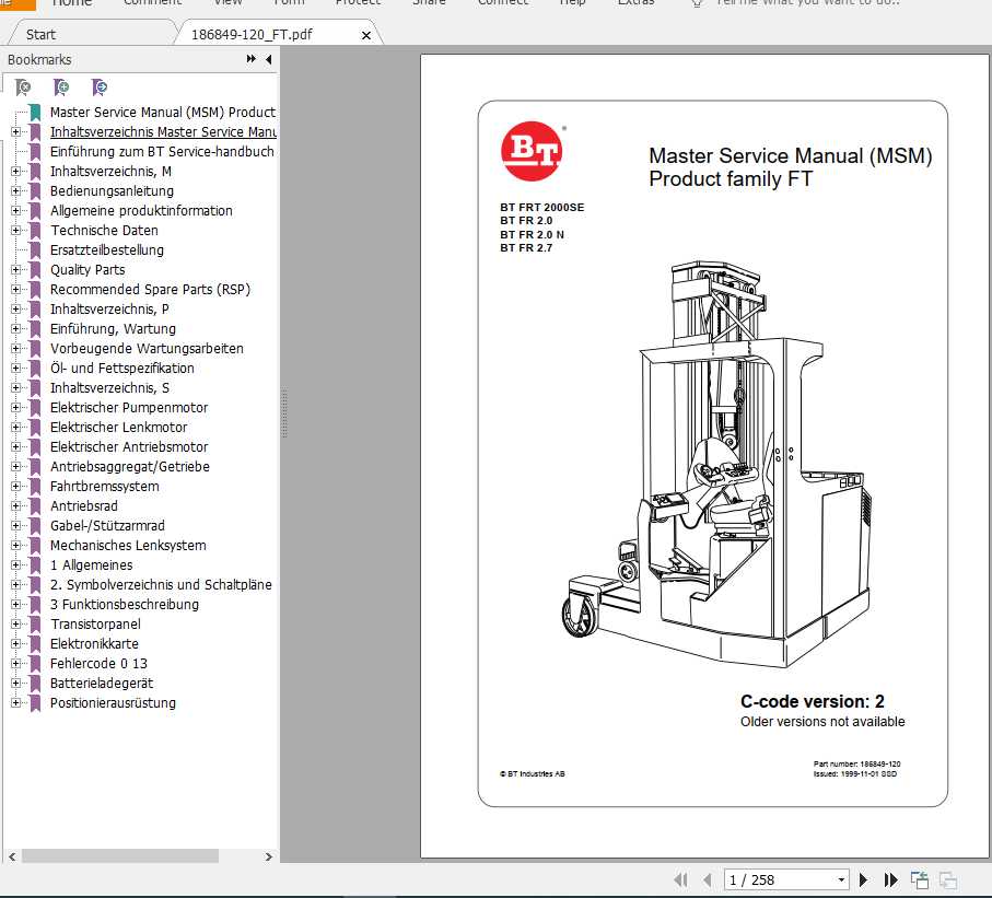 BT Forklift FRT 200SE 20 20N 27 Service Manual186849 120DE 1