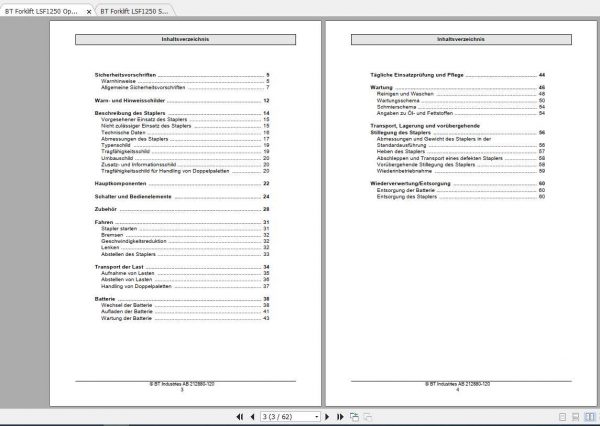 BT Forklift LSF1250 Operator Service Manual 2