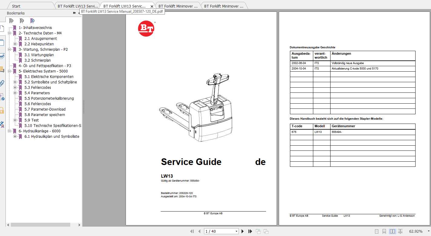 BT Forklift LW13 Service ManualDE 1