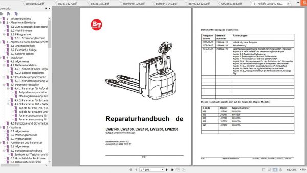 BT Forklift LWE140 Spare Parts Catalog Operator Service Manual 1