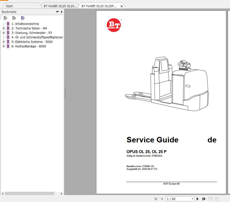 BT Forklift OL25 OL25P Service ManualDE 1