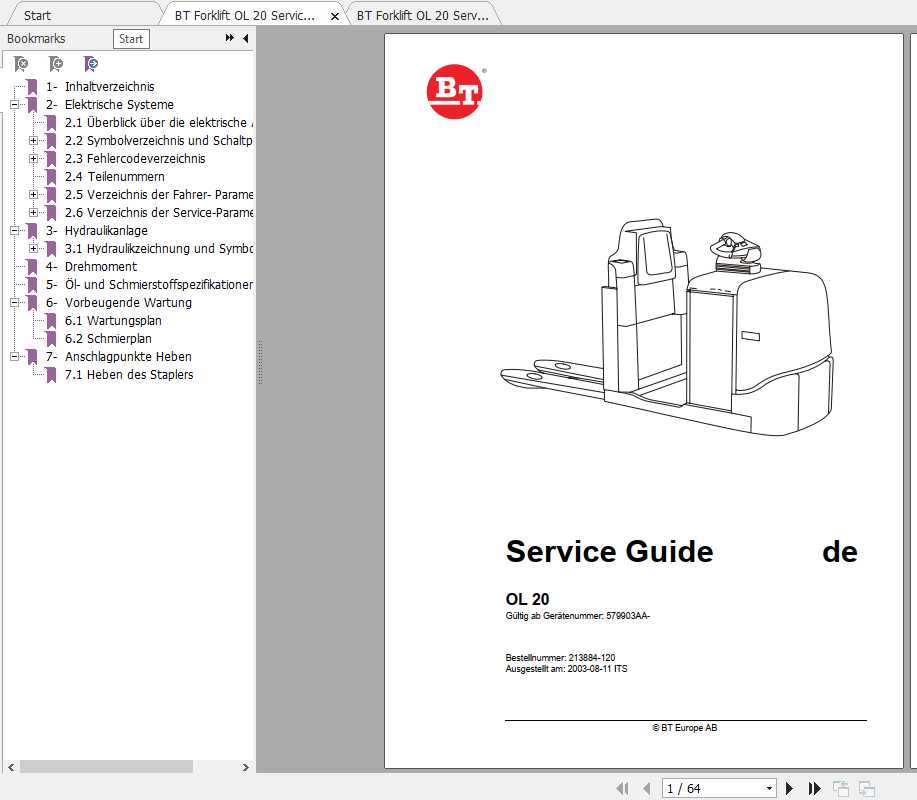 BT Forklift OL 20 Service ManualDE 1