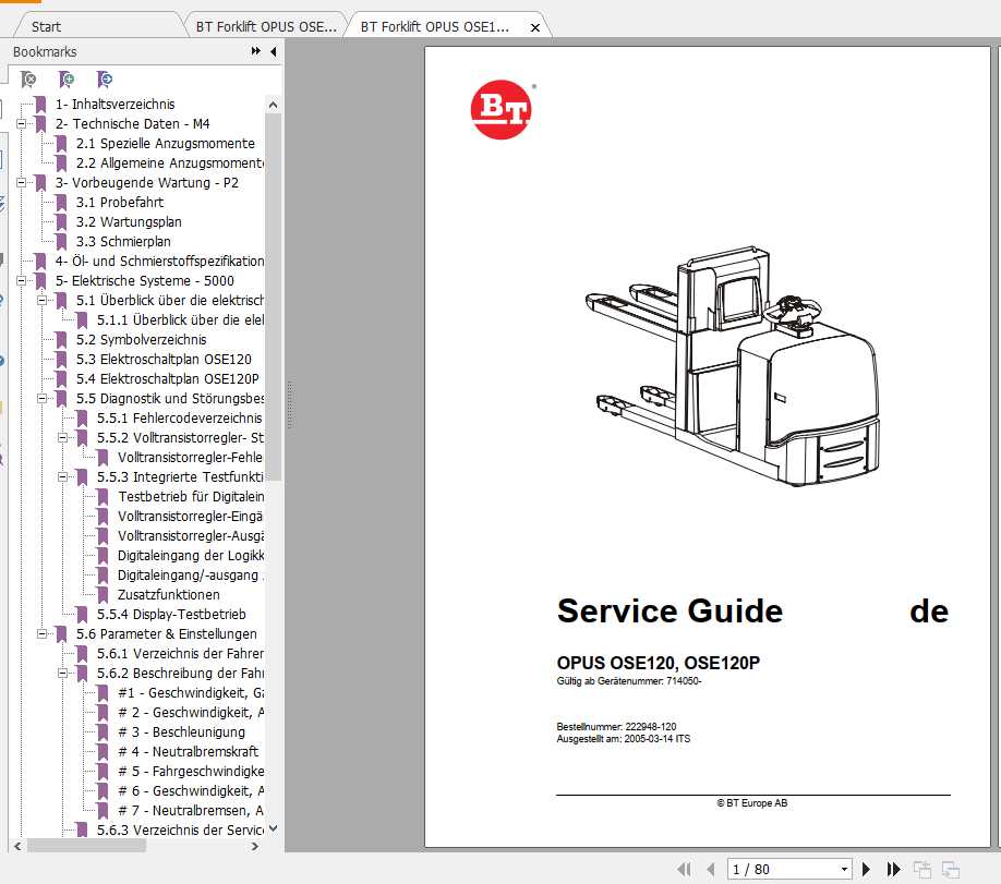 BT Forklift OPUS OSE120 OSE120P Service ManualDE 1