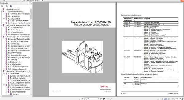 BT Forklift OSE120OSE120POSE250OSE250P Repair Manual7536388 120DE 1