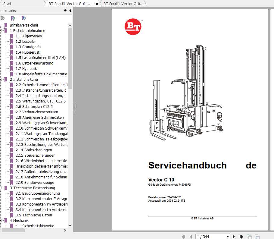 BT Forklift Vector C10 Service ManualDE 1