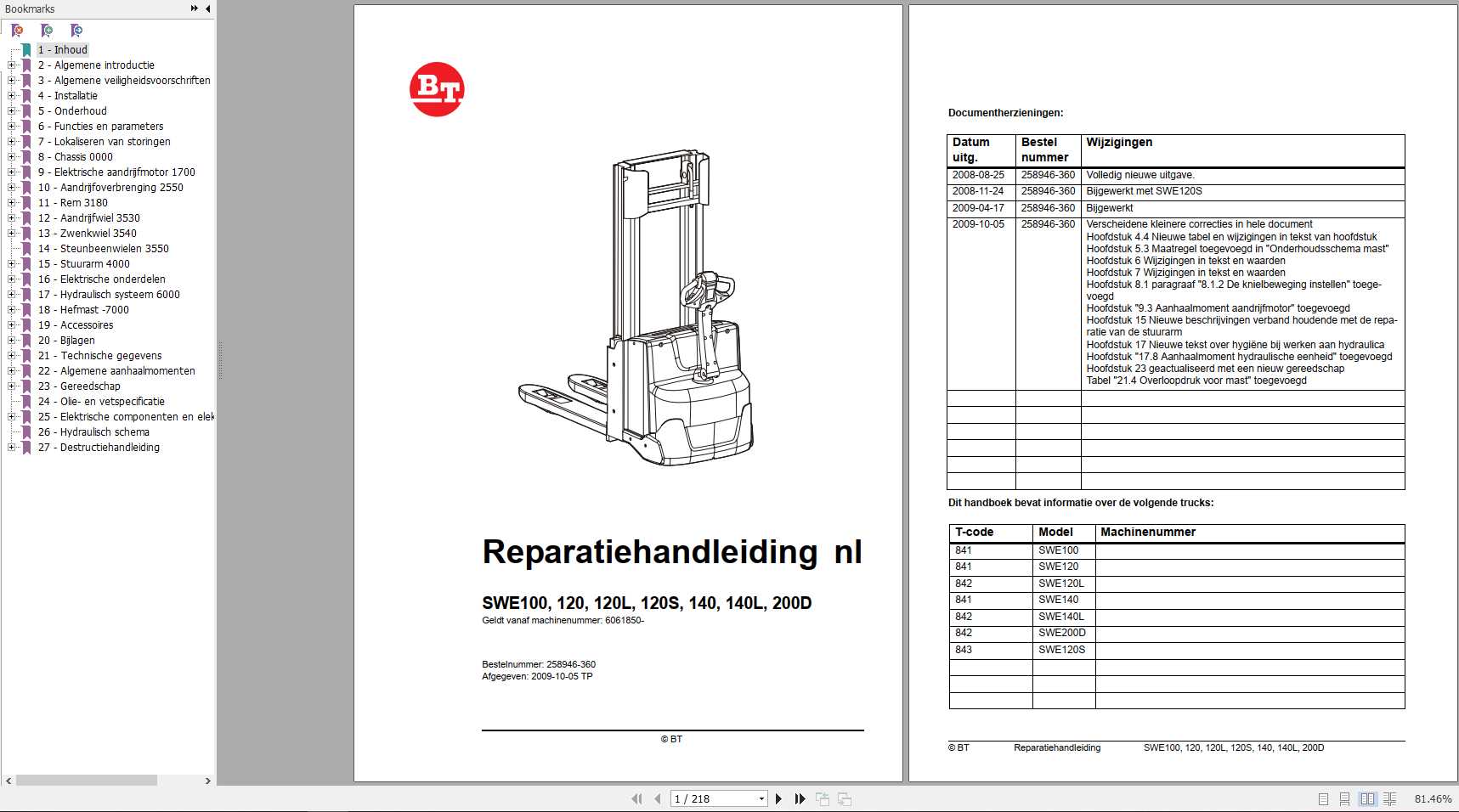 BT Pallet Stacker SWE100 200D Repair Manual 1