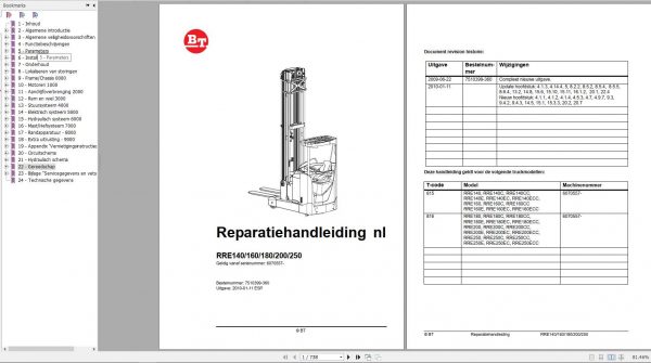 BT Reach Truck PRE 140 160 180 200 250 Repair Manual 1