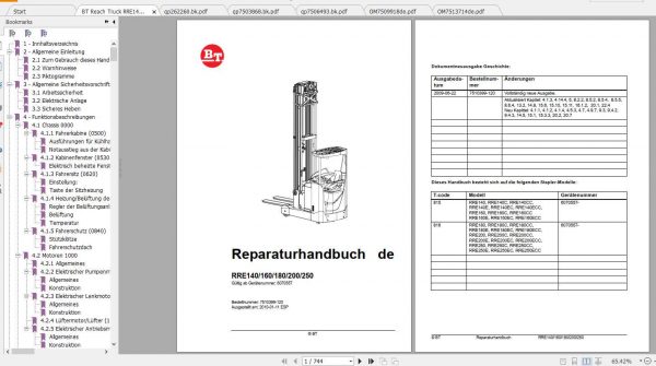 BT Reach Truck RRE140EC Spare Parts Catalog Operator Repair Manual 2