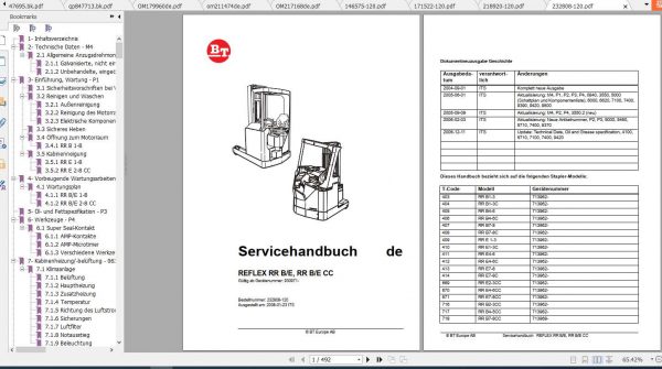 BT Reach Truck RR B4 B6 AC Spare Parts Catalog Operator Service Manual 1