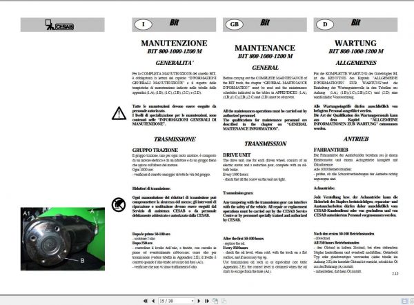 CESAB BIT M serie 800 1000 1200 M Electric Forklift Operators Manual 2